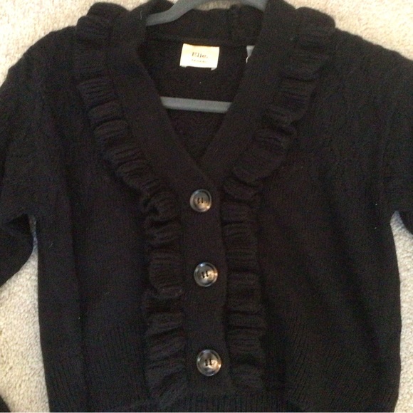 ELIE TAHARI BLACK V-NECK RUFFLED CROPPED KNIT CARDIGAN WITH BUTTONS- SZ XS- BNWT - Picture 6 of 8